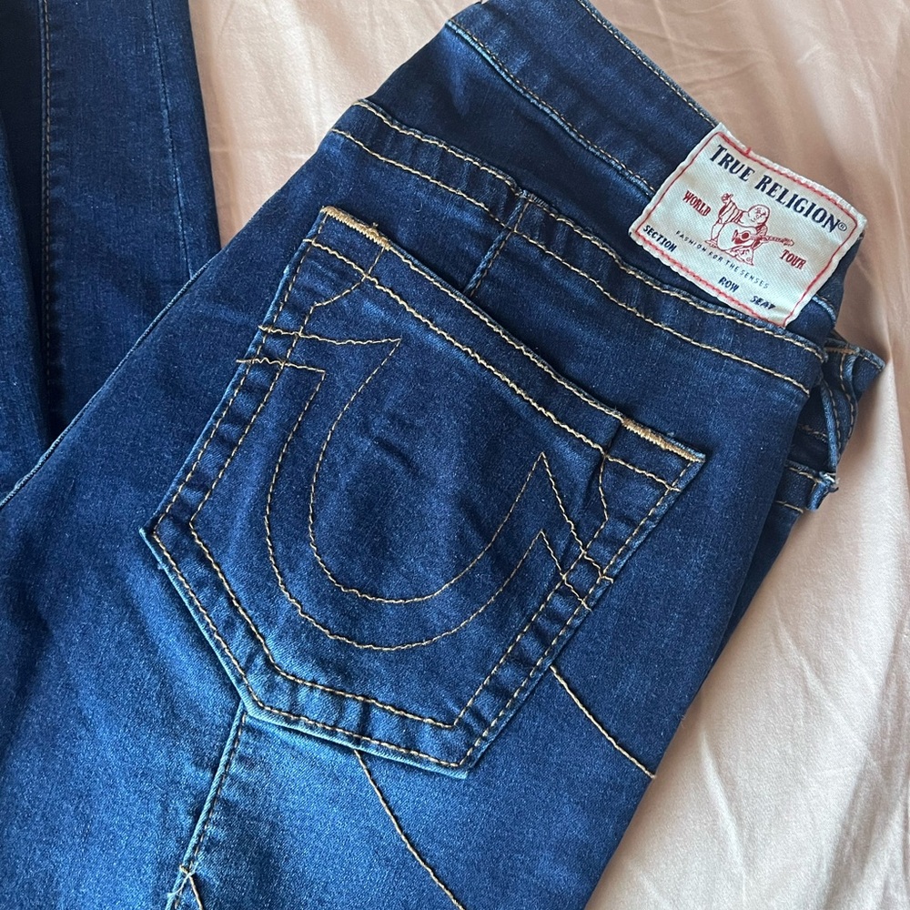 True Religion Women's Indigo Skinny Jeans with Contrast Stitching